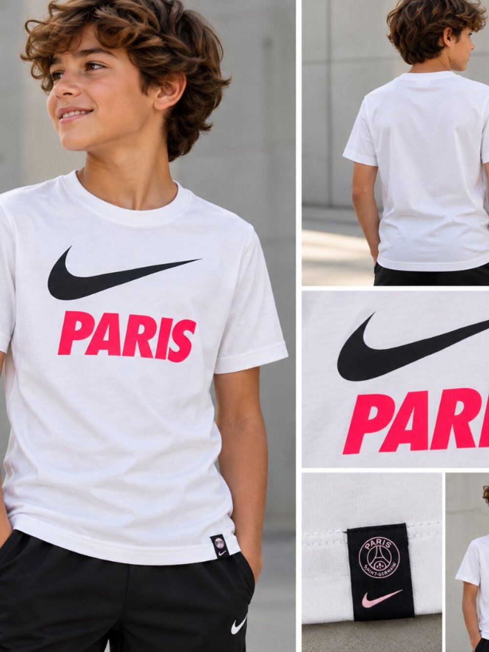 Nike PSG Paris Saint-Germain Boys Medium T-Shirt White Pink NWT